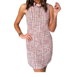 Woman’s Pink Tweed Sleeveless Mini Dress